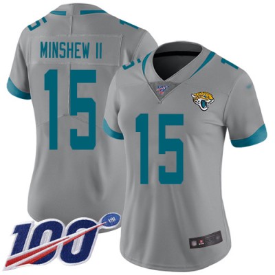 Nike Jacksonville Jaguars #15 Gardner Minshew II Silver Women's Stitched NFL Limited Inverted Legend 100th Season Jersey